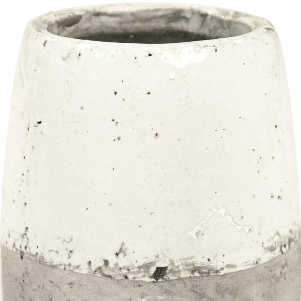 Zentique Distressed White Bowl with Handcrafted Stoneware Finish — Rustic Farmhouse Centerpiece for Serving W8.5 x H10.75 x D8.5 9344L A25A