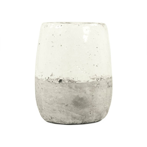 Zentique Distressed White Bowl with Handcrafted Stoneware Finish — Rustic Farmhouse Centerpiece for Serving W8.5 x H10.75 x D8.5 9344L A25A