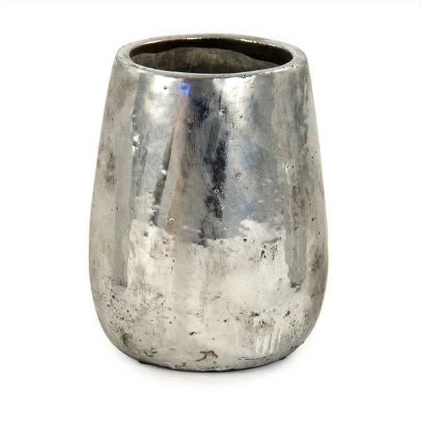 Zentique Distressed Metallic Silver Vase with Aged Glaze — Timeless Stoneware Accent for Elegant Home Decor W8.5 x H10.5 x D8.5 9344L A840