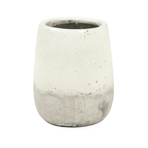 Zentique Distressed White Bowl with Handcrafted Stoneware Finish — Rustic Farmhouse Centerpiece for Serving W7.25 x H9 x D7.25 9344M A25A
