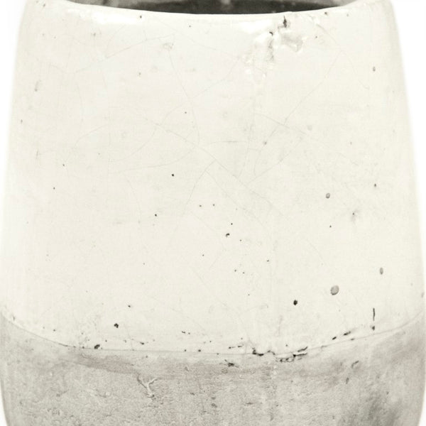 Zentique Distressed White Bowl with Handcrafted Stoneware Finish — Rustic Farmhouse Centerpiece for Serving W7.25 x H9 x D7.25 9344M A25A