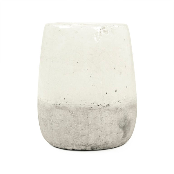 Zentique Distressed White Bowl with Handcrafted Stoneware Finish — Rustic Farmhouse Centerpiece for Serving W7.25 x H9 x D7.25 9344M A25A