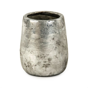 Zentique Distressed Metallic Silver Vase with Aged Glaze — Timeless Stoneware Accent for Elegant Home Decor W7.25 x H9 x D7.25 9344M A840