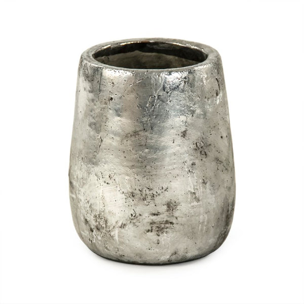 Zentique Distressed Metallic Silver Vase with Aged Glaze — Timeless Stoneware Accent for Elegant Home Decor W7.25 x H9 x D7.25 9344M A840