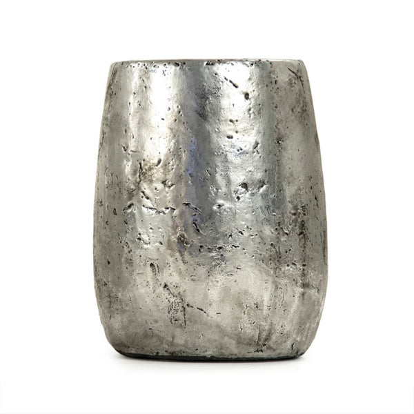 Zentique Distressed Metallic Silver Vase with Aged Glaze — Timeless Stoneware Accent for Elegant Home Decor W7.25 x H9 x D7.25 9344M A840