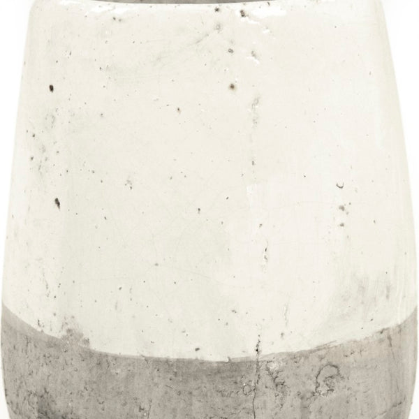 Zentique Distressed White Bowl with Handcrafted Stoneware Finish — Rustic Farmhouse Centerpiece for Serving W6.5 x H7.5 x D6.5 9344S A25A