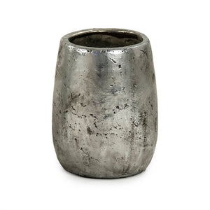 Zentique Distressed Metallic Silver Vase with Aged Glaze — Timeless Stoneware Accent for Elegant Home Decor W6.5 x H7.5 x D6.5 9344S A840