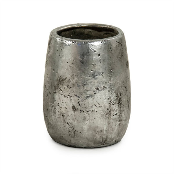 Zentique Distressed Metallic Silver Vase with Aged Glaze — Timeless Stoneware Accent for Elegant Home Decor W6.5 x H7.5 x D6.5 9344S A840