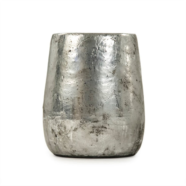 Zentique Distressed Metallic Silver Vase with Aged Glaze — Timeless Stoneware Accent for Elegant Home Decor W6.5 x H7.5 x D6.5 9344S A840