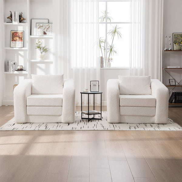 English Elm 40" Chenille Cloud Floor Chair Convertible Sleeper Sofa Lounge for Dorm Apartment Bedroom Ivory W3118P388895