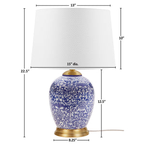 English Elm Blue Ceramic Ginger Jar Table Lamp with Classic Porcelain Base, Fabric Shade, 22.5" Height, Cord B035P280528