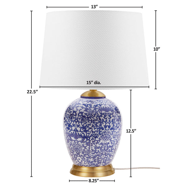 English Elm Blue Ceramic Ginger Jar Table Lamp with Classic Porcelain Base, Fabric Shade, 22.5" Height, Cord B035P280528