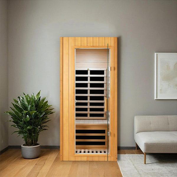 English Elm Hemlock Wood Single Person Far Infrared Sauna with Bluetooth and Lcd Controls W2611P168588
