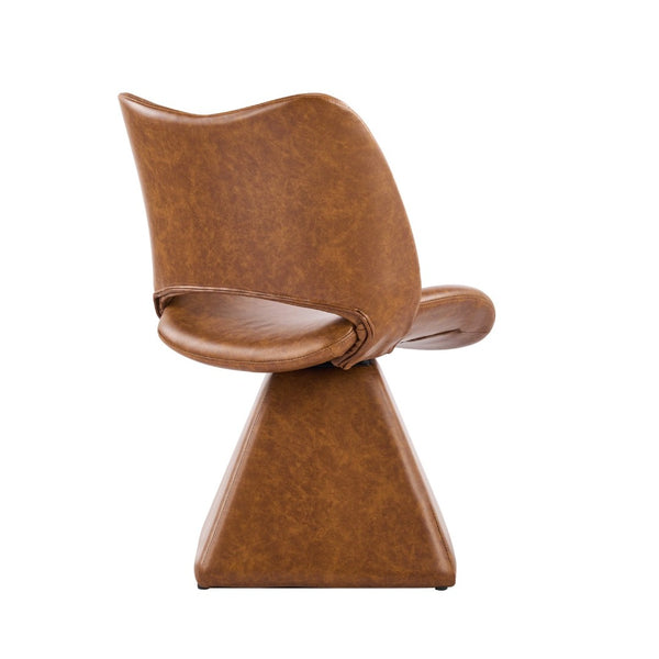 English Elm The Swivel Dining Chair with Hollow Cutout Back Faux Leather Hardwood Frame Modern Brown W3612P436512