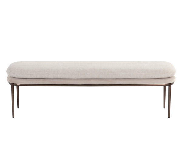 Sunpan Koffi Bench - Contemporary Design with Double Cushioned Seat and Sleek Stainless Steel Base Dark Bronze / Chacha Cream / Meg Taupe