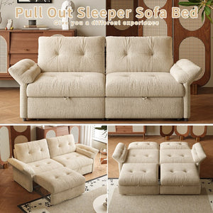 English Elm This Chenille Convertible Sofa Bed Seats Three and Unfolds Flat for Guests Easily Beige W3820S00045