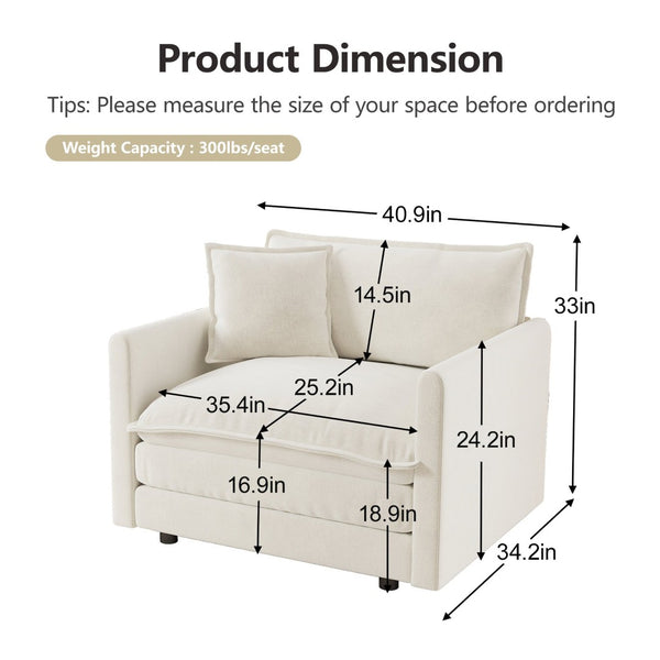 English Elm Comfy White Chenille Armchair Deep Seat Foam Cushion Reading Chair for Living Room W714S00544