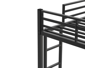English Elm Twin Low Profile Metal Bunk Bed with Ladder, Black Steel Frame, Guardrail Safety, Easy Assembly, Durable W2904P372194