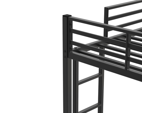 English Elm Twin Low Profile Metal Bunk Bed with Ladder, Black Steel Frame, Guardrail Safety, Easy Assembly, Durable W2904P372194