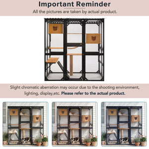 English Elm Outdoor Fir Wood Window Catio Enclosure with Four Climbing Platforms for Cats Black,Brown N719P418377D