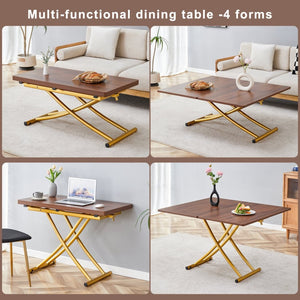 English Elm Table and Chair Set Adjustable Height Mdf Wood Grain Top with Four Linen Dining Chairs Golden+White W1151S03784