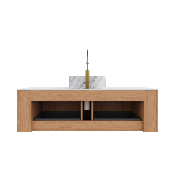English Elm Dina 48" Wall-Mounted Bathroom Vanity With Elegant Ceramic Basin, 3D Striped Woodgrain Storage Cabinet W2615S00492