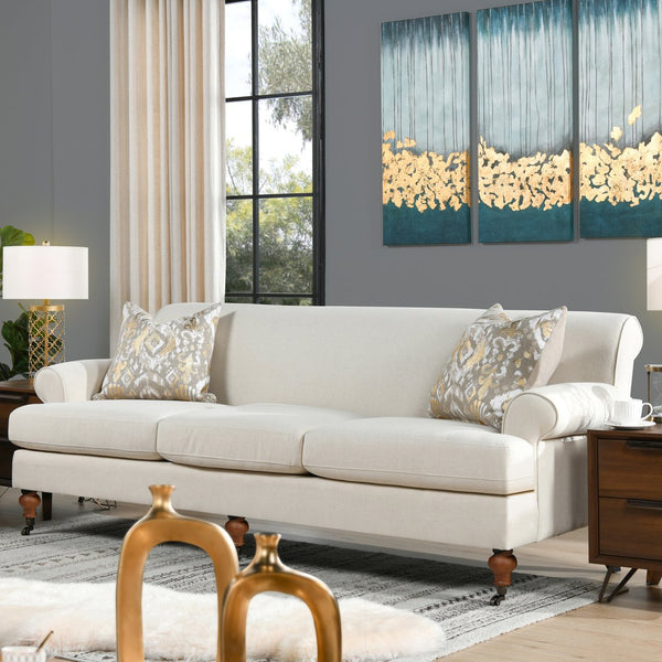 English Elm Jennifer Taylor Home - Alana Lawson Three-Cushion Tightback Sofa In Light Beige Linen - Stylish, Durable, And Comfortable Seating B2719P238313