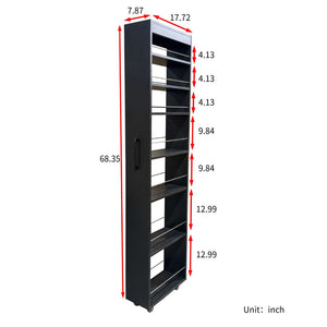 English Elm 7 Tier Rolling Narrow Pull Out Organizer Slim Particleboard Cart for Kitchen and Pantry W331P412325