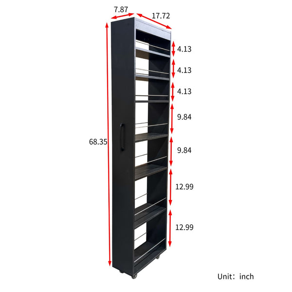 English Elm 7 Tier Rolling Narrow Pull Out Organizer Slim Particleboard Cart for Kitchen and Pantry W331P412325