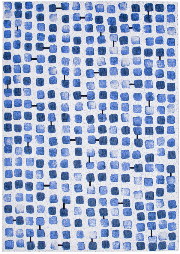 Louis de Pootere Craft Cobblestone 100% PET Poly Mechanically Woven Jacquard Flatweave Geometric Rug Amparo Blues 9'2" x 12'10"