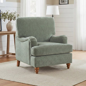 English Elm Candor Overstuffed Accent Chair with English Roll Arms and Walnut Turned Legs Sage B050P466461