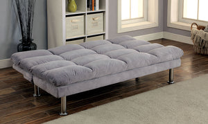 English Elm Contemporary Microfiber Futon Sofa Converts to Bed with Chrome Legs, Compact Space-Saving Design, Durable Upholstery Gray 40 L x 67 W x 8 H B2741P363779