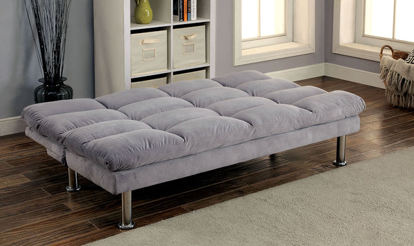 English Elm Contemporary Microfiber Futon Sofa Converts to Bed with Chrome Legs, Compact Space-Saving Design, Durable Upholstery Gray 40 L x 67 W x 8 H B2741P363779