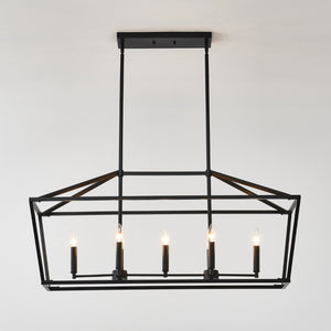 English Elm 7-light Industrial Matte Black Linear Pendant for Kitchen Island or Dining Room W5008P465026