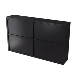 English Elm 47.25" Four-door Glass Wall Cabinet Storage - Durable Iron & Tempered Glass, Space-Saving Vertical Organizer Black W757P205949