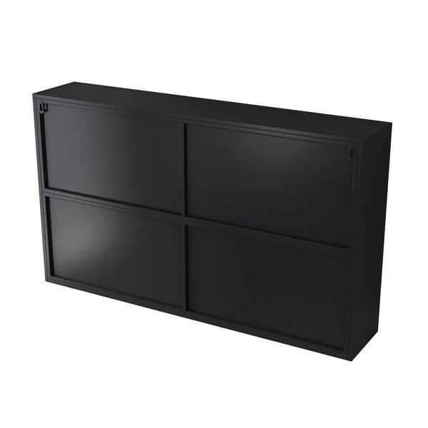 English Elm 47.25" Four-door Glass Wall Cabinet Storage - Durable Iron & Tempered Glass, Space-Saving Vertical Organizer Black W757P205949