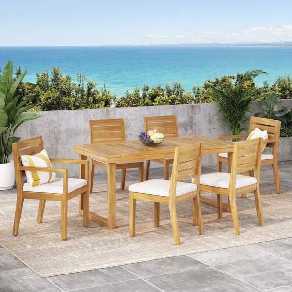 English Elm Christopher Knight Home® - Outdoor Acacia Wood 7-Piece Dining Set With Water-Resistant Cushions For Stylish Patio Gatherings N773OD00010B
