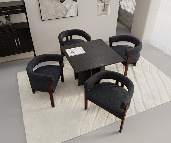 English Elm Modern Chenille Barrel Dining Chair with Padded Foam Seat, Sturdy Metal Legs, 300lb Capacity, Versatile Accent Black W395P233457