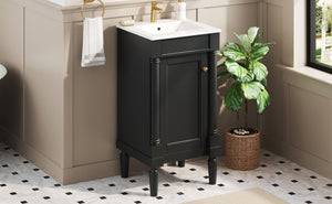 English Elm 18" French Style Vanity with Ceramic Sink Soft Close Door and Adjustable Shelf Black N710P415332B