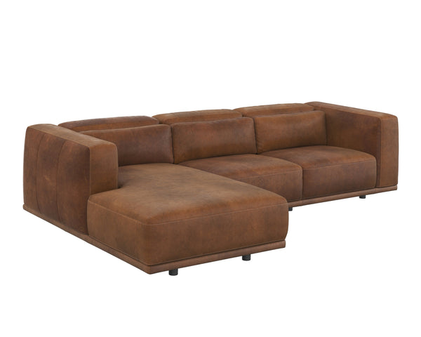 Sunpan Beau Sofa Chaise - Luxurious Lucia Tobacco Leather, Left-facing Design With Elegant Wood Legs Brown Leather 111850