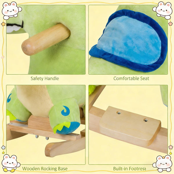 English Elm Dinosaur Plush Rocking Toy for Toddlers with Sound Effects and Wooden Base T3971P442730
