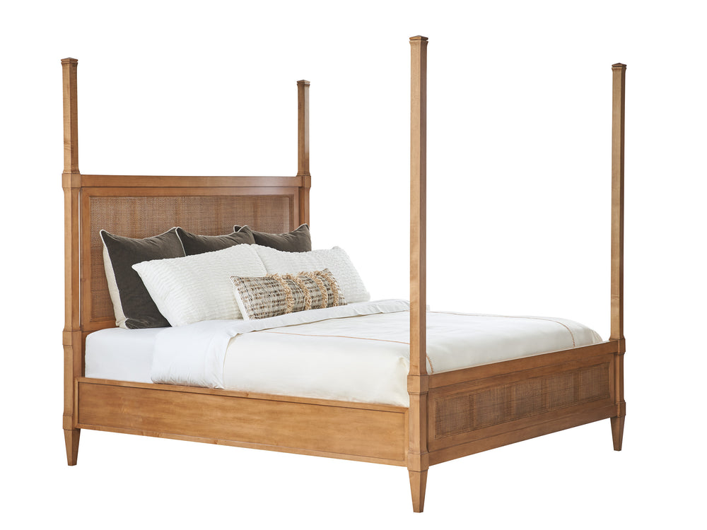Lexington Barclay Butera Strand Poster Bed: Elegant Woven Cane Design With Removable Canopy For Versatile Cozy Spaces Table Rock  934-175c