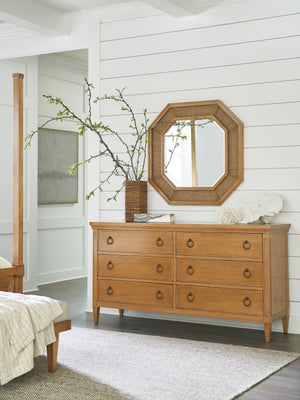 Lexington Barclay Butera Thalia Octagonal Mirror – Elegant Wooden Frame With Woven Cane And Beveled Glass For Timeless Charm Table Rock  934-204