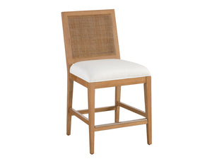 Lexington Barclay Butera Cleo Counter Stool - Elegant Upholstered Design With Woven Cane Back And Luxe Burnished Brass Kickplate Table Rock  934-895-01