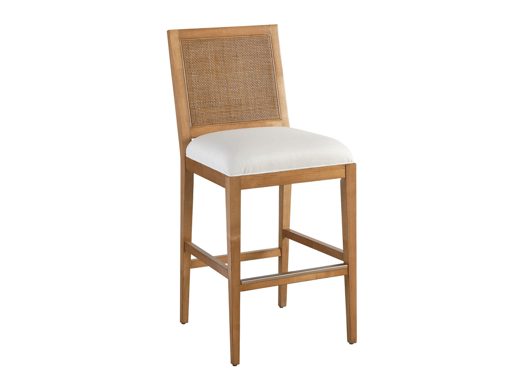Lexington Barclay Butera Cleo Bar Stool - Elegant Upholstered Seat With Woven Cane Back And Burnished Brass Kickplate Design Table Rock  934-896-01
