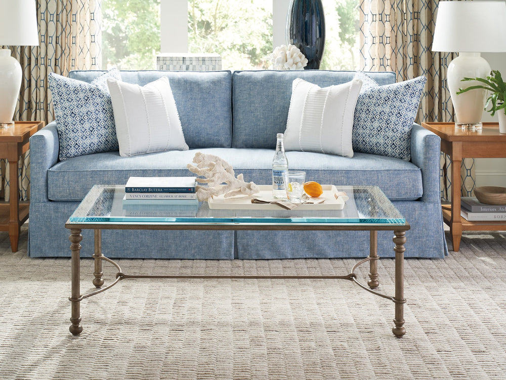 Lexington Barclay Butera Bluff Rectangular Cocktail Table With Textured Brass Base And Elegant Ultra-clear Glass Top Table Rock  934-943c