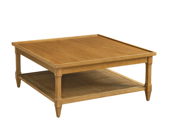 Lexington Barclay Butera Temple Square Cocktail Table With Raised Gallery Edge And Woven Cane Shelf For Cozy Living Spaces Table Rock  934-945