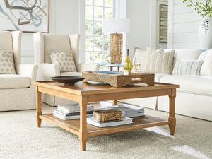 Lexington Barclay Butera Temple Square Cocktail Table With Raised Gallery Edge And Woven Cane Shelf For Cozy Living Spaces Table Rock  934-945