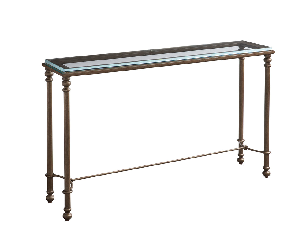 Lexington Barclay Butera Bluff Metal Console Table - Elegant Textured Brass Base With Sleek Glass Top For Timeless Style Table Rock  934-967c