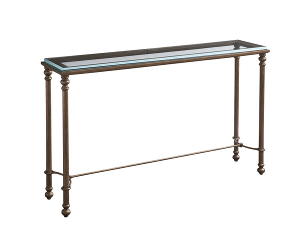 Lexington Barclay Butera Bluff Metal Console Table - Elegant Textured Brass Base With Sleek Glass Top For Timeless Style Table Rock  934-967c